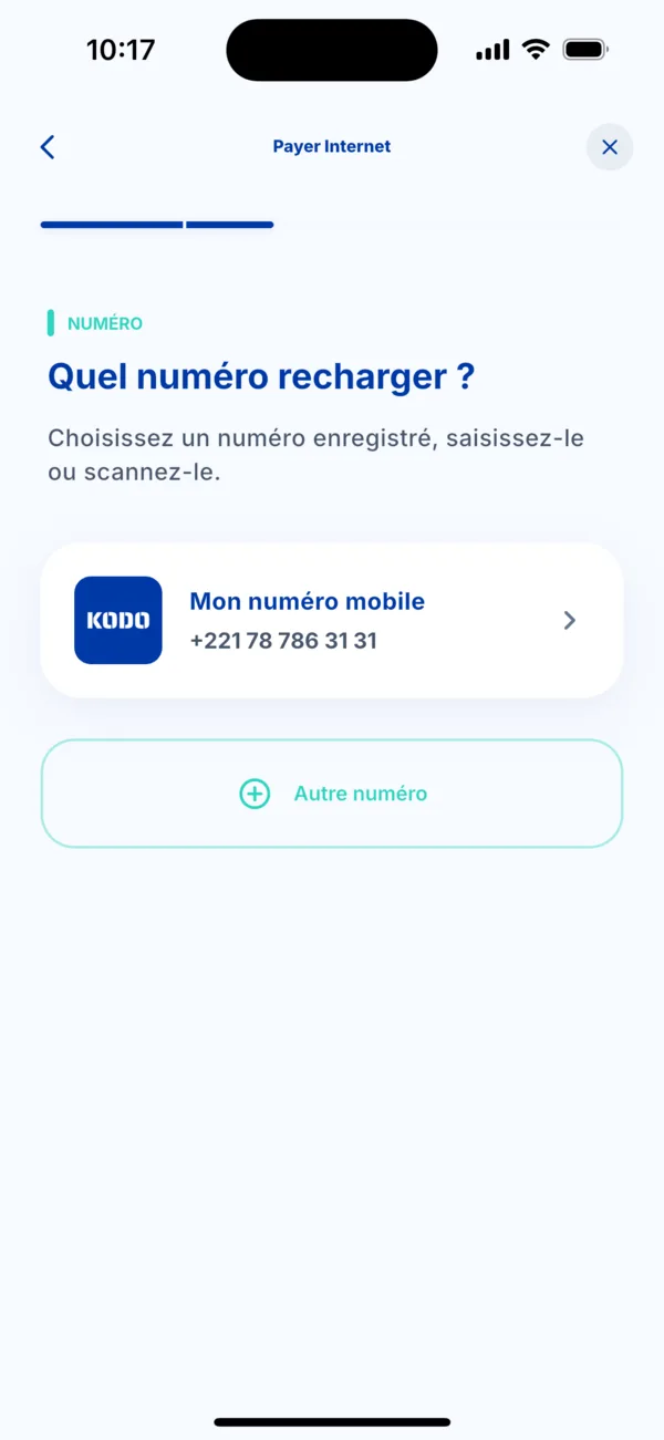 Choisir le numéro pour l'offre Internet