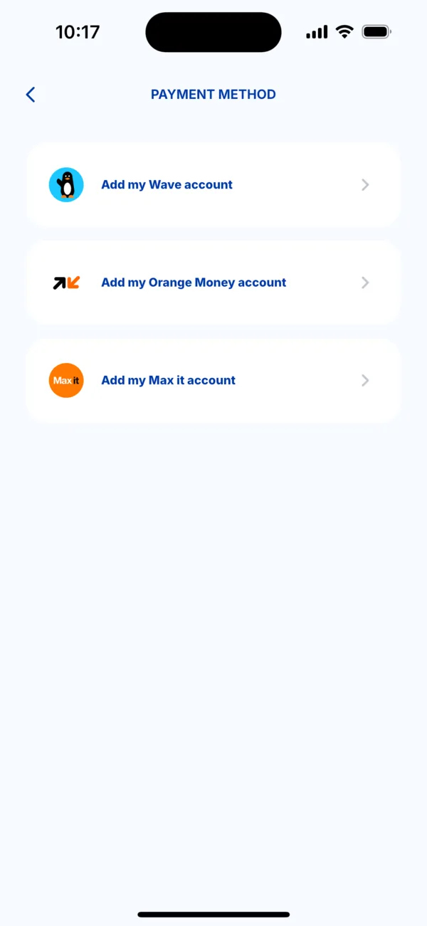 Choose the payment method to add