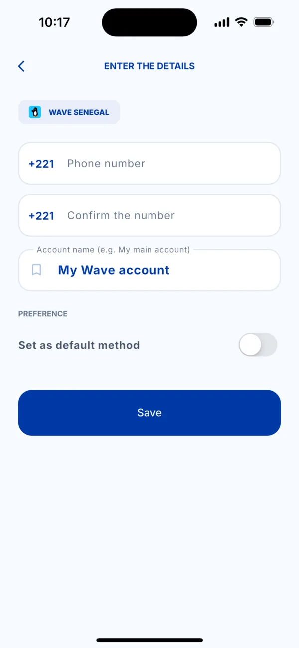 Enter the account details