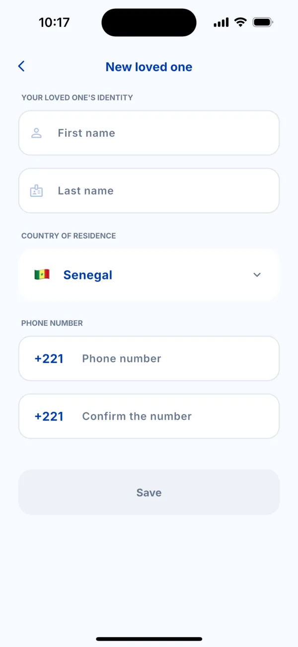 The « New loved one » form