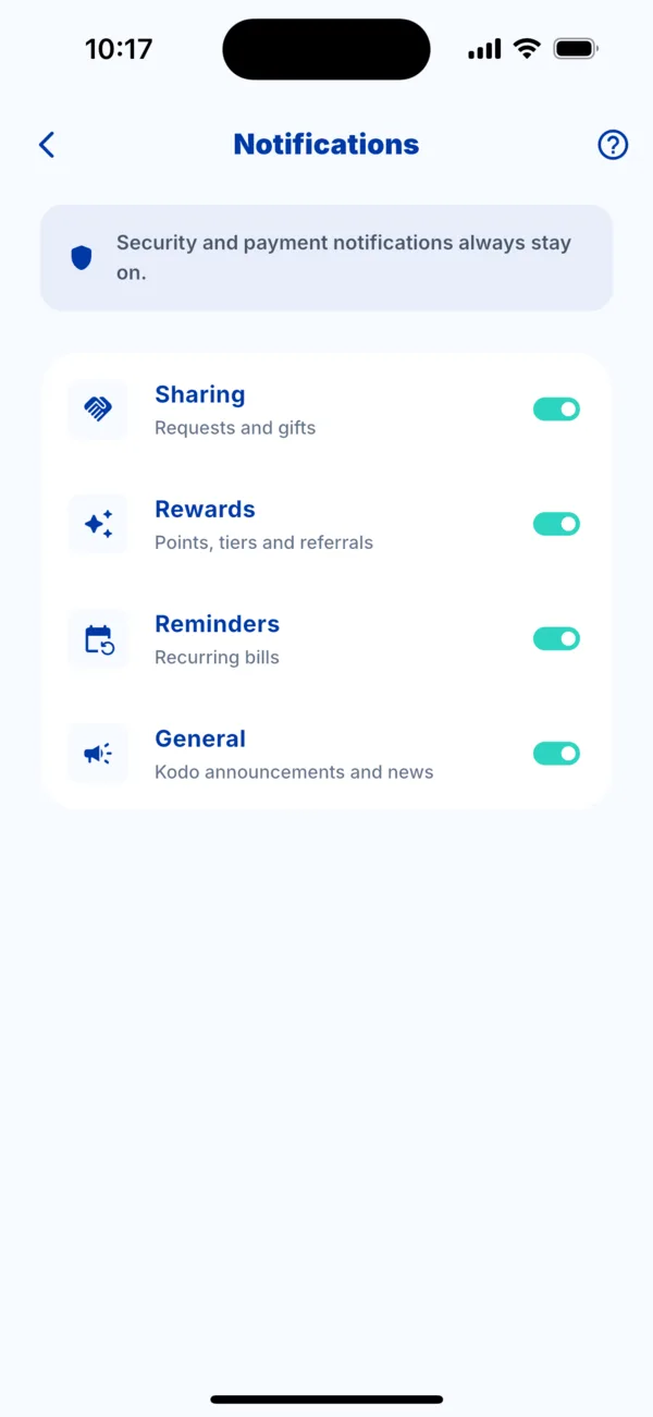 The Notifications screen