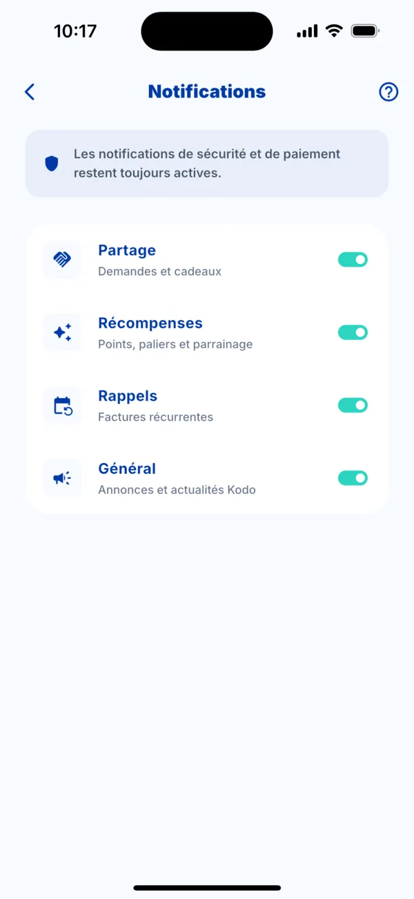 L'écran Notifications