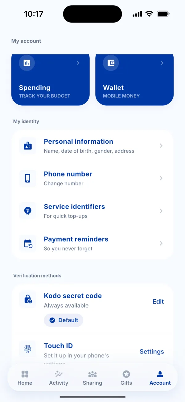 The verification methods in Account