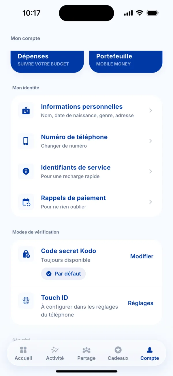 Les modes de vérification dans Compte