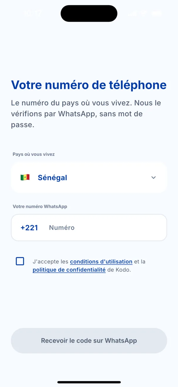 Écran « Votre numéro de téléphone »