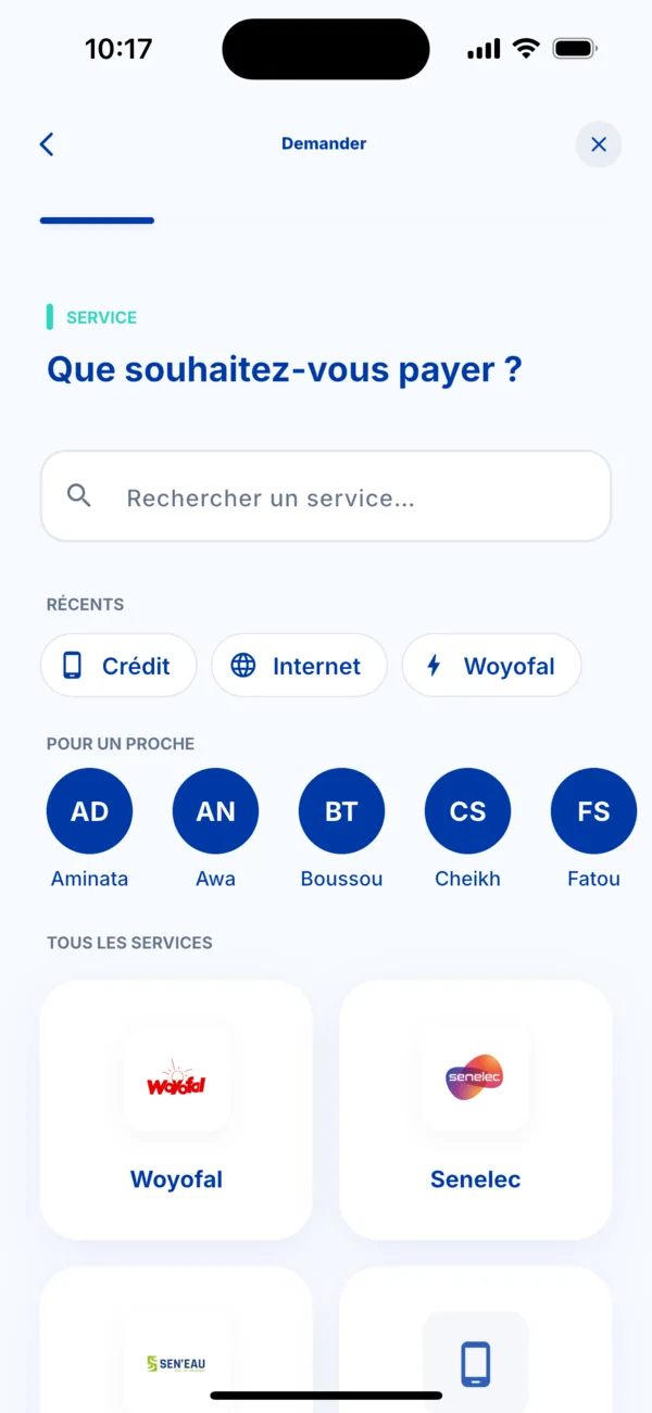 Choisir le service à demander
