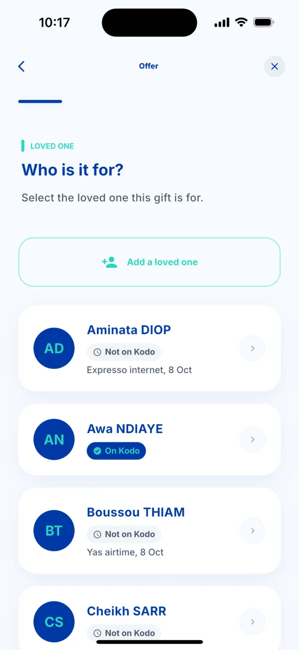 Choose the loved one to give to
