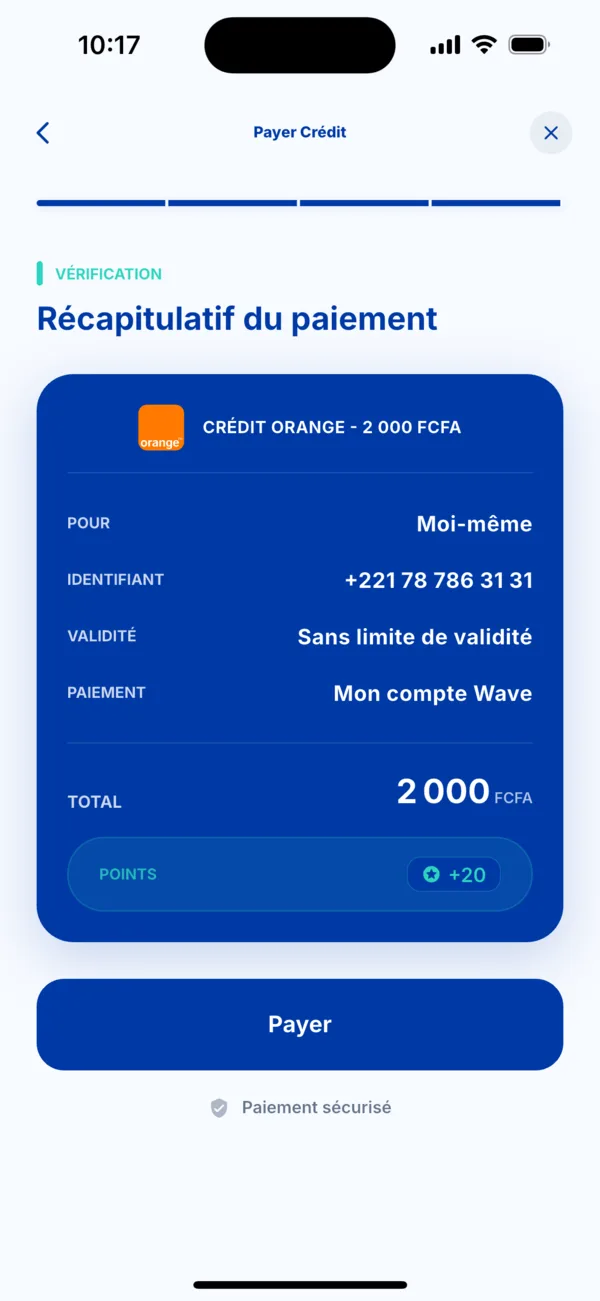 Le récapitulatif affiche l'identifiant avant le paiement