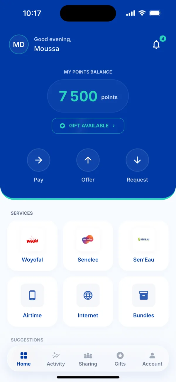 The services on the Home screen
