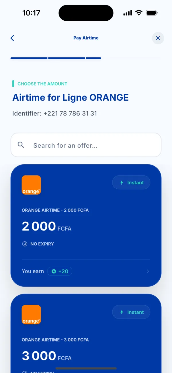 A list of offers with their prices