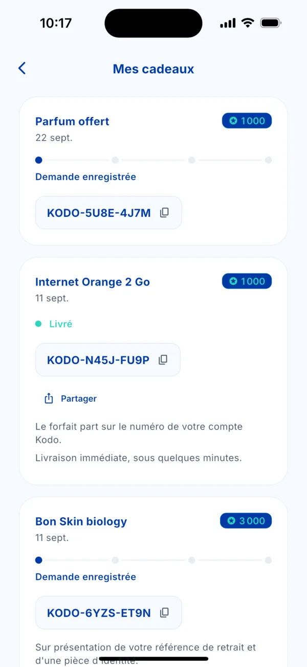 La liste « Mes cadeaux »