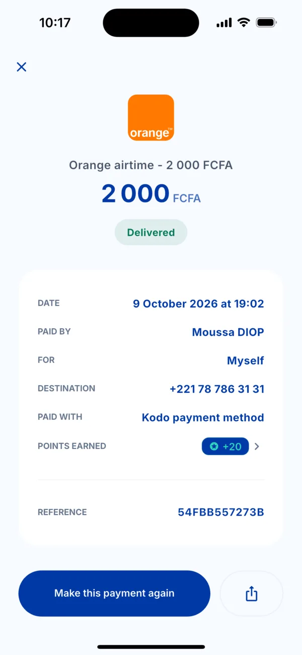 The details of a payment